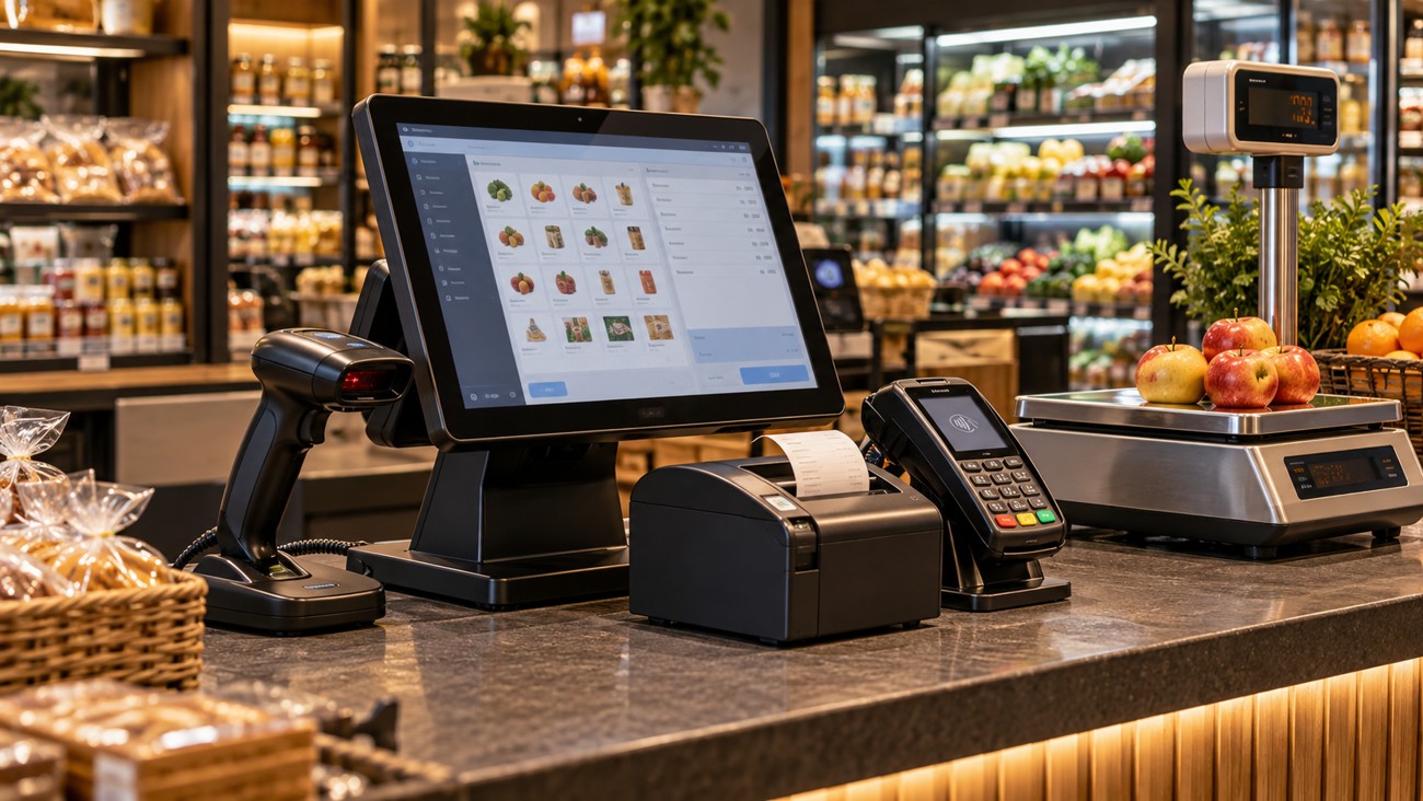 POS-оборудование и сканер в магазине